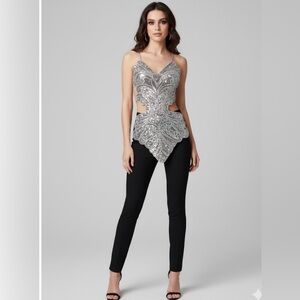 Silver Embellished Top with Black Pants